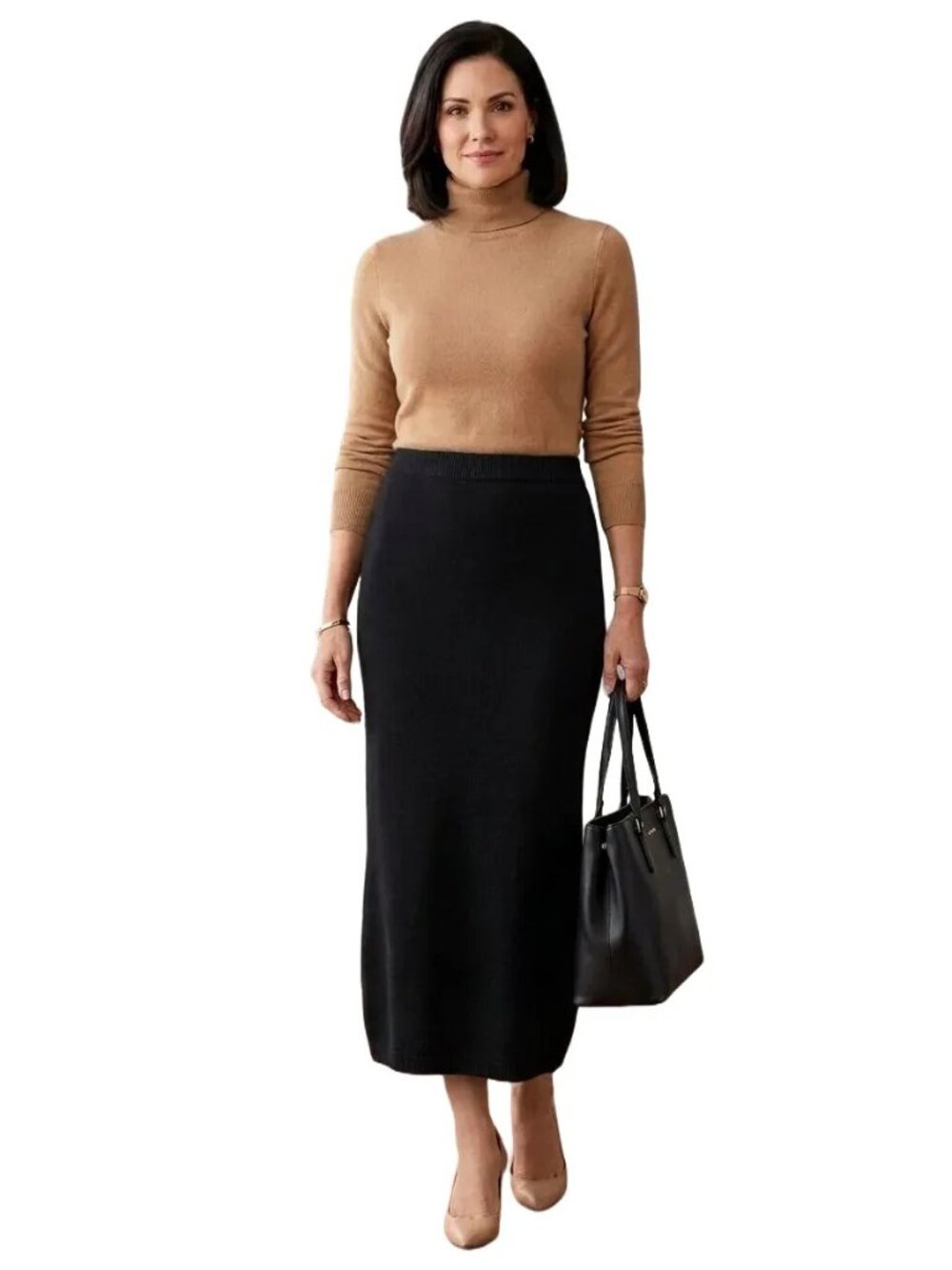 VTG PRISCILLA Lambswool Angora Black Pull On Sweater Skirt 80s 90s SZ M